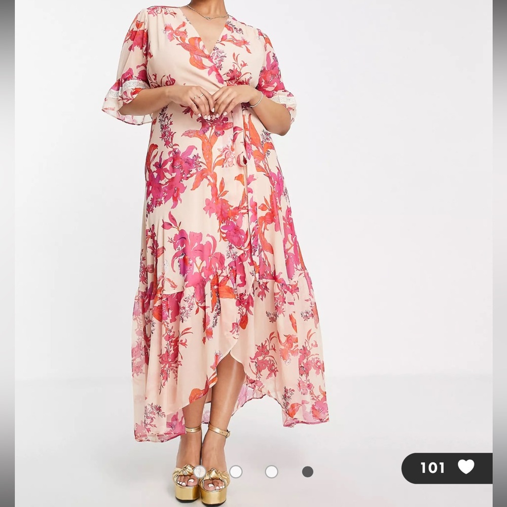 NWT ASOS Hope & Ivy Plus flutter sleeve wrap maxi dress in fuchsia floral